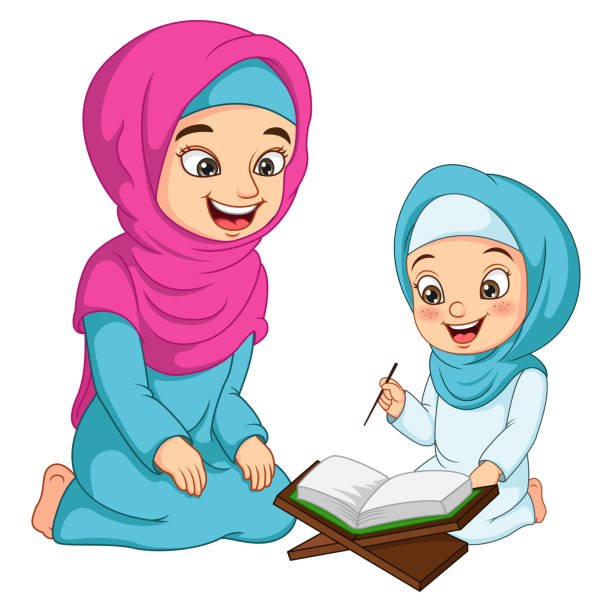 Muslim qomen teaching quran reading to student